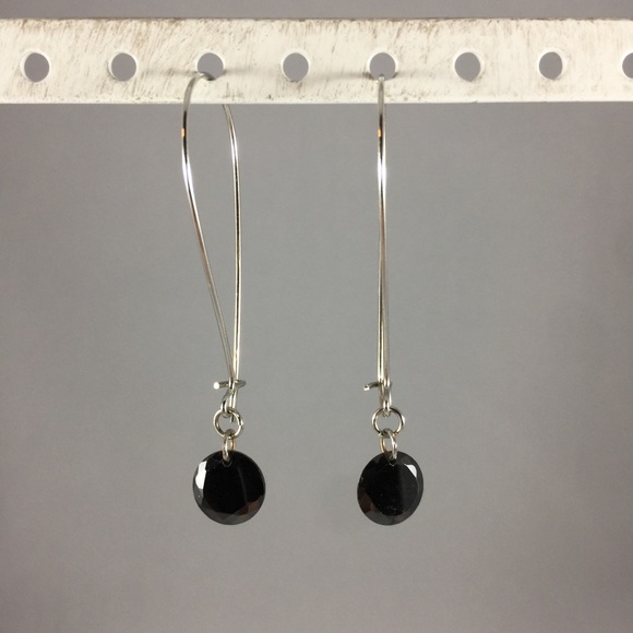 Black Diamond Hoop Earrings - Picture 2 of 8